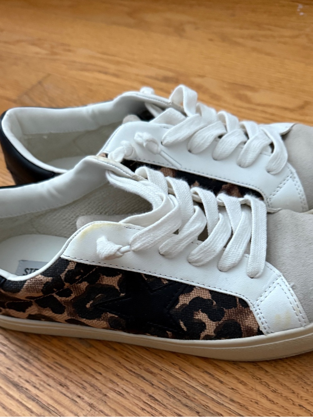 Steve Madden White, Black & Brown Leopard Panel Sneakers
